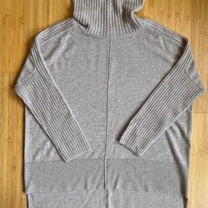 Premise Roomy Size L Ribbed Tan Light Brown Cashmere Mock Neck Sweater Hi Lo